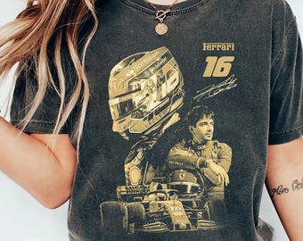 Camiseta de Charles Leclerc, camiseta vintage dorada de F1, merchandising de Fórmula 1