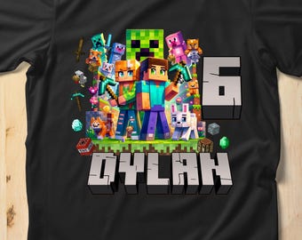 Camiseta personalizada de cumpleaños de MineC, camiseta gamer personalizada