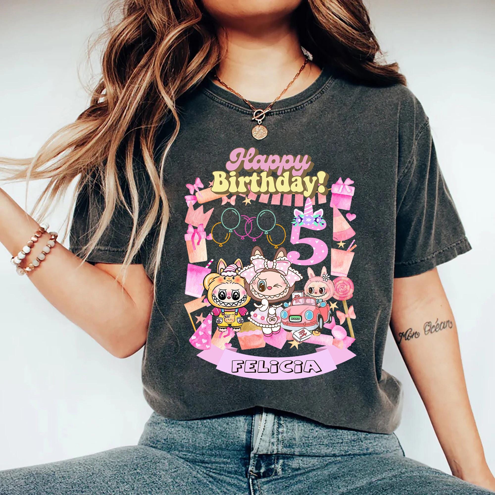 Custom Labubu Birthday Shirt, Personalized Labubu Birthday Gift, Cute Labubu Birthday Tee, Custom Name Birthday T-Shirt