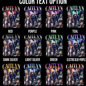 May include: A graphic design featuring the name "CAITLYN" in various colors, including red, purple, pink, teal, dark silver, light silver, green, electric blue-purple, gold, blue, sunset gold-purple, and brown. The design is set against a black background.