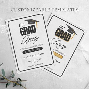 Invitación de graduación moderna y atemporal / Diseño elegante y sencillo con fuente en negrita y birrete / 2 opciones de diseño / Plantilla digital editable