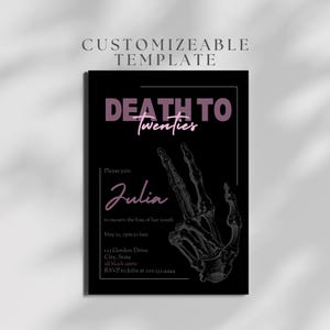 Gothic Themed 30.Geburtstagseinladung | Skelett Hand Design | Edgy Black & Pink Einladung Design | Feiern Sie Ihr nächstes Jahrzehnt
