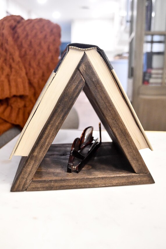 Handmade Walnut Stained Wooden Book Stand: Triangle Book Holder