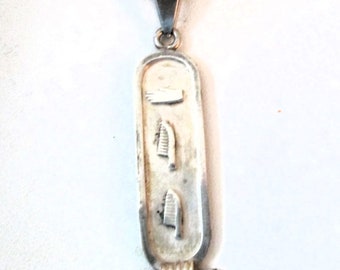 NECKLACE - EGYPTIAN REVIVAL  - Hieroglyphic - Sterling Silver - Estate Sale -   20 inch  chain necklace196