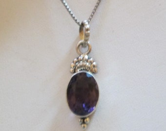 NECKLACE - 3 Ct - AMETHYST - FACETED- Sterling Silver - 18 inches - necklace 415