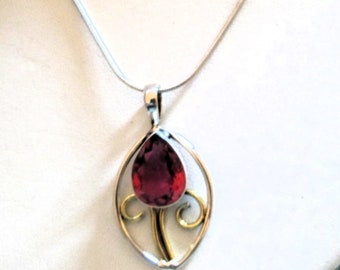 NECKLACE - 3 CT -  RUBELLITE - Faceted -  Sterling Silver - 20 inches Silk chain necklace11