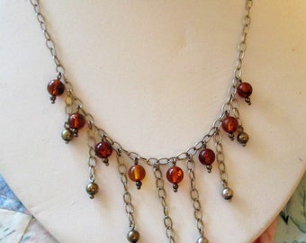 NECKLACE - BALTIC AMBER -  Dangles - 925 - Sterling Silver - Fancy 17  Inch Chain   necklace137