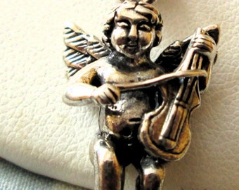 NECKLACE  - Angel  - CHERUB   - VIOLIN - Sterling Silver - 18 inch  necklace286