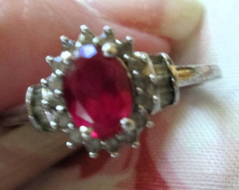RING - Red - RUBY - DIAMONDS  - P Star M 925 - Sterling Silver  - size 7 1/4 red 175