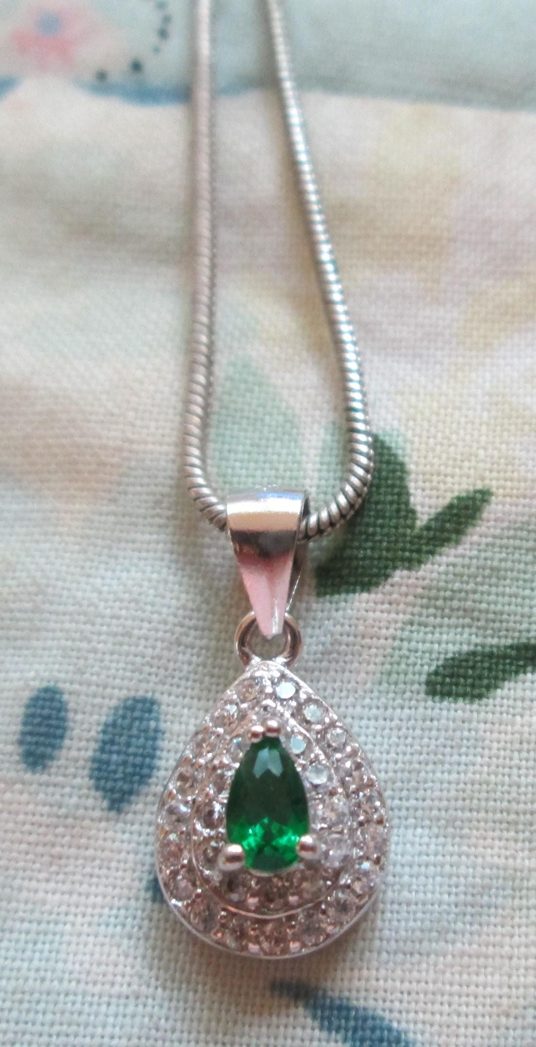 NECKLACE - EMERALD - White TOPAZ - 22 Inch - Sterling Silver