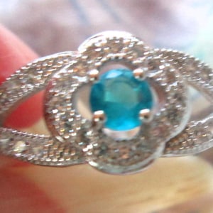 RING -  AQUAMARINE - White TOPAZ -  925 - Sterling Silver  - size 8 blue497
