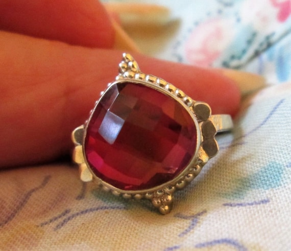 Rubellite Tourmaline Gemstone Ring in Sterling Silver 925 in different sizes 
