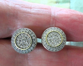 EARRINGS  - Tiny - DIAMONDS - Vermeil  - Estate Sale  - 925 - Pierced  - Post - Sterling Silver earrings 493.