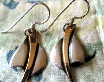 EARRINGS  - HANDMADE - Dangle - Fish Hook - GOLD Stripe - Sterling Silver - earrings 491