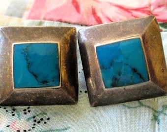 EARRINGS  - TURQUOISE  - Marked ND - Estate Sale  - 925 - Pierced -  Post  - Sterling Silver earrings 241