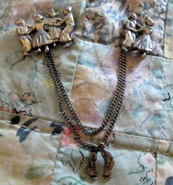 BROOCH - DOUBLE CHATELAINE - Brooch - Slide - Dutch Children Dancing- misc 444