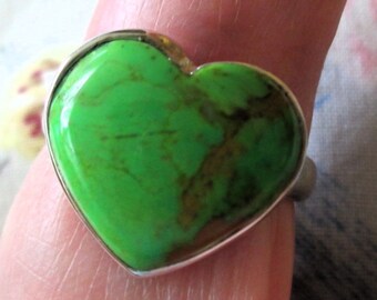 RING - TURQUOISE - Green Mohave  - HEART - 925 - Sterling Silver - size 9 turquoise362