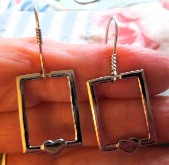 EARRINGS - RECTANGLE   - HEARTS - 925 - Fish hook… - image 3