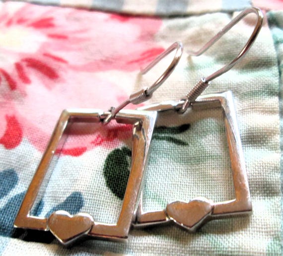 EARRINGS - RECTANGLE   - HEARTS - 925 - Fish hook… - image 1