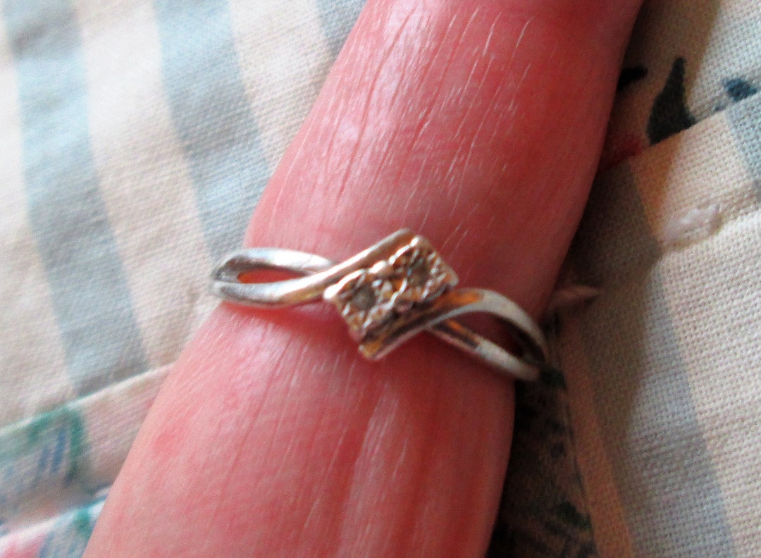RING DOUBLE DIAMOND Chips Estate Sale promise Sterling Silver Size 7
