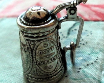 CHARM - GERMAN Beer STEIN - moveable lid - Detailed - Vintage - Estate Sale -  925 - Sterling Silver charm51