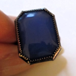 RING - HEXAGON - GEMSTONE - Art Deco - Antique   - Sterling Silver - size 3 1/2  Blue42