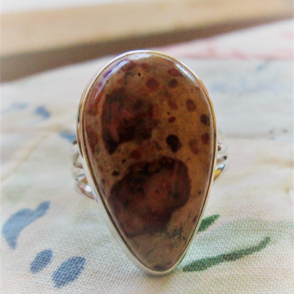 RING - ASTEROID  JASPER  - Teardrop  - 925 - Sterling Silver - Size 8 -Brown426