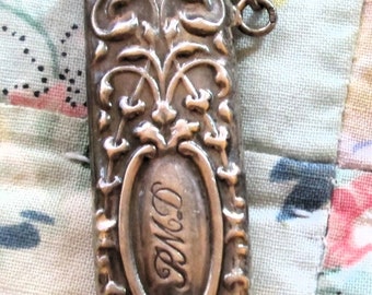 CHATELAINE - Antique art nouveau 36 inch CHAIN -  turn of the century pin Holder Sterling - Monogramed - misc 444