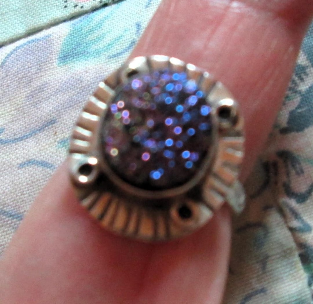 Bague Druzy Quartz Bleu Plaqué Argent - Taille 6.50, Fait Main En Inde - Neuf Sans Emballage