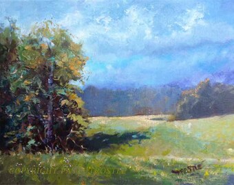 Classic blue gift idea Patti Trostle Beautiful original Indiana landscape oil painting - gift ideas - Free shipping in U.S.