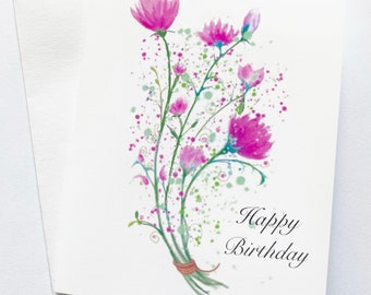 Floral Watercolor wildflowers bouquet flowers birthday card nature notecard flowers floral botanical blank card folded stationery