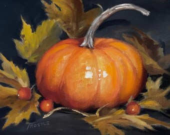 Pumpkin original fall decor oil painting on canvas Fall decor for home Original Oil Painting Autumn Art for Kitchen or Dining Room gift for