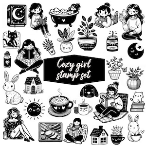Conjunto de carimbos Cozy Girl Procreate