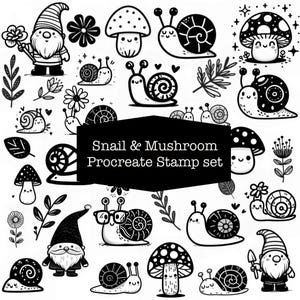 Snail & Mushroom Procreate Stempelset