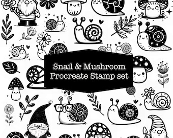 Snail & Mushroom Procreate Stamp Set