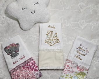 Baby Girl/ Infant/ Embroidery / Bibs/ Burp clothes/ Personalized