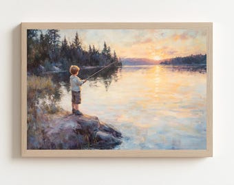 Fishing Print – Vintage Boy Fishing Nursery Art | Lake House Decor | Baby Shower Gift for Dad | Boys Room Fishing Theme Digital Download