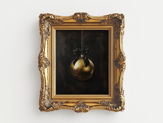 Gold Christmas Ornament Printable Moody Christmas Decor Christmas Print Vintage Christmas Print Minimalist Christmas Oil Painting Print Ball