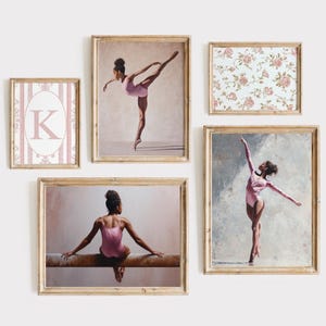 Gymnastics Prints (Set of 5) - Vintage Gymnastics Digital Download Dusty Pink Girl&#39;s Room Decor Gift For Gymnast Posters Gymnastic Decor