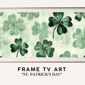 May include: A framed print with a green shamrock pattern on a white background. The print is titled "St. Patrick's Day" and is perfect for adding a touch of Irish charm to your home decor.