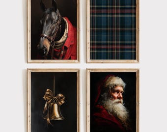 Ralph Lauren-inspired Christmas Prints, Equestrian Christmas Wall Art Set of 4 + Bonus  | Vintage Holiday Wall Art Set | Plaid & Heritage