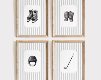 Hockey Wall Art Set of 4 Hockey Art Hockey Nursery Vintage Hockey Art Hockey Prints Baby Hockey Wall Art Ice Hockey Wall Art Hockey Pictures