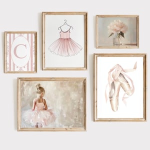 Ballet Nursery Art Set of 5 Vintage Ballerina Nursery Decor Pink Girl&#39;s Room Ballet Dancer Painting Dance Prints PRINTABLE Girl Wall Art