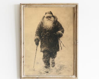 Vintage Santa Painting Christmas Santa Claus Print Vintage Christmas Rustic Santa Poster Neutral Christmas Decor Winter Holiday Decor Santa
