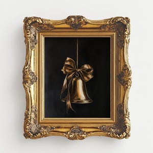 Christmas Bell Print Vintage Christmas Bells Dark Festive Print Moody Holiday Wall Art Moody Christmas Print Gold Christmas Print Dark Xmas