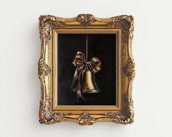 Christmas Bell Print Vintage Christmas Bells Dark Festive Print Moody Holiday Wall Art Moody Christmas Print Gold Christmas Print Dark Xmas