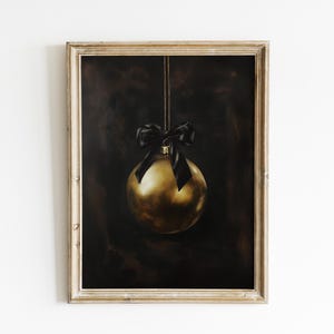 Gold Christmas Ornament Printable Moody Christmas Decor Christmas Print Vintage Christmas Print Minimalist Christmas Oil Painting Print Ball image 6