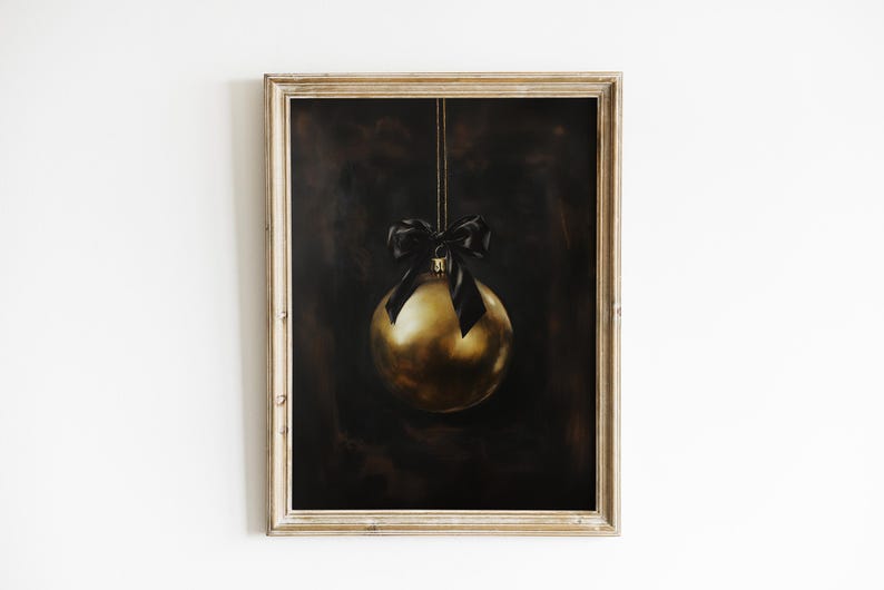 Gold Christmas Ornament Printable Moody Christmas Decor Christmas Print Vintage Christmas Print Minimalist Christmas Oil Painting Print Ball image 6