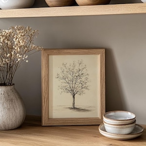 Autumn Tree Wall Art Print – Minimalist Fall Sketch, Vintage Rustic Tree Drawing, Simple Seasonal Artwork, Neutral Printable Wall Decor