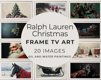 Marcos navideños para TV inspirados en Ralph Lauren - Juego de 20 - Arte clásico navideño preppy para TV